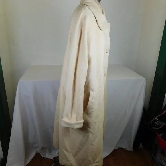 Fleurette Women Ivory Long Lined Coat 4 Piece Button Collared Vintage USA FLAW - Picture 5 of 12
